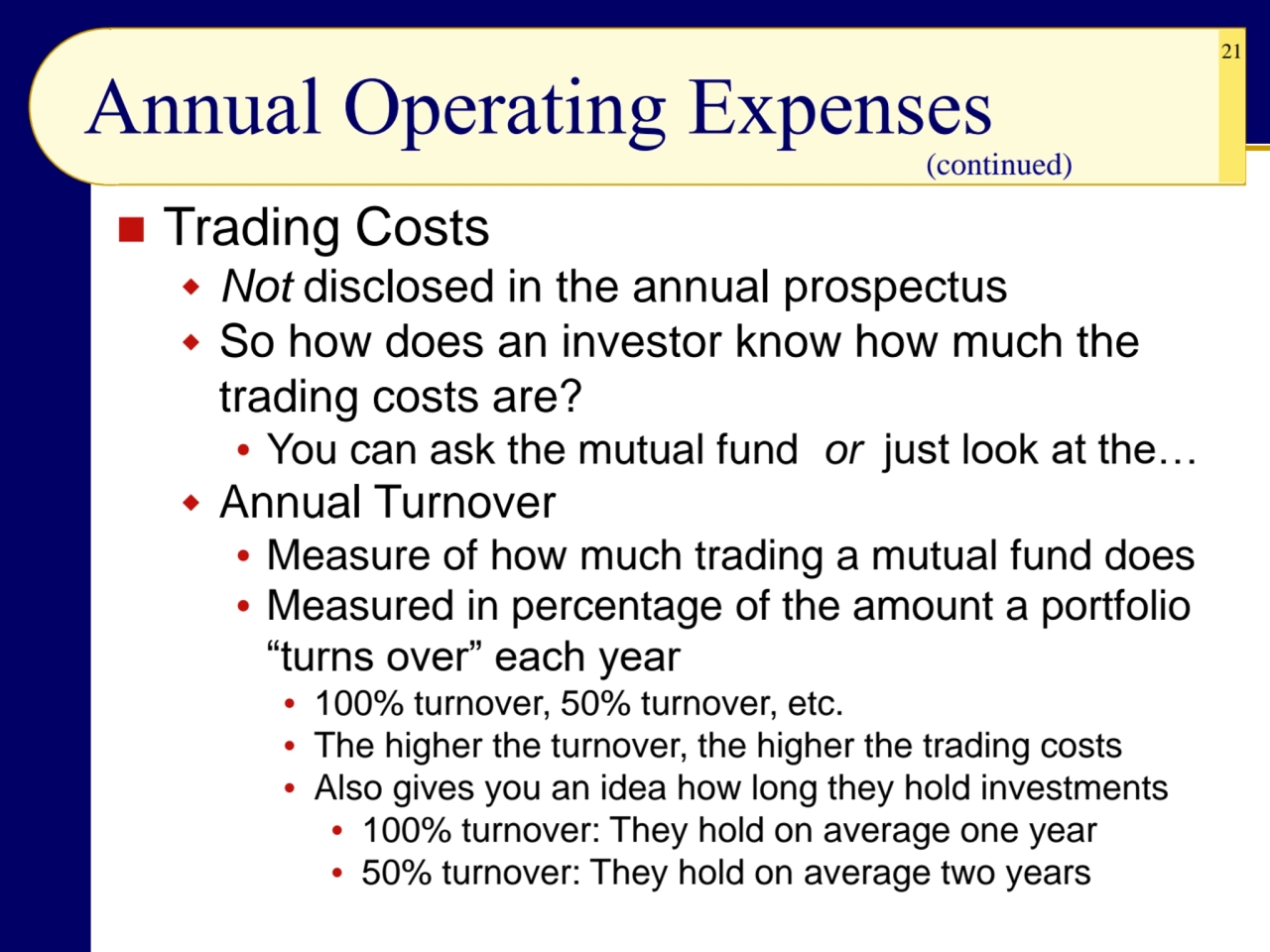 21
Annual Operating Expenses
◼ Trading Costs
 Not disclosed in the annual prospectus
 So how …