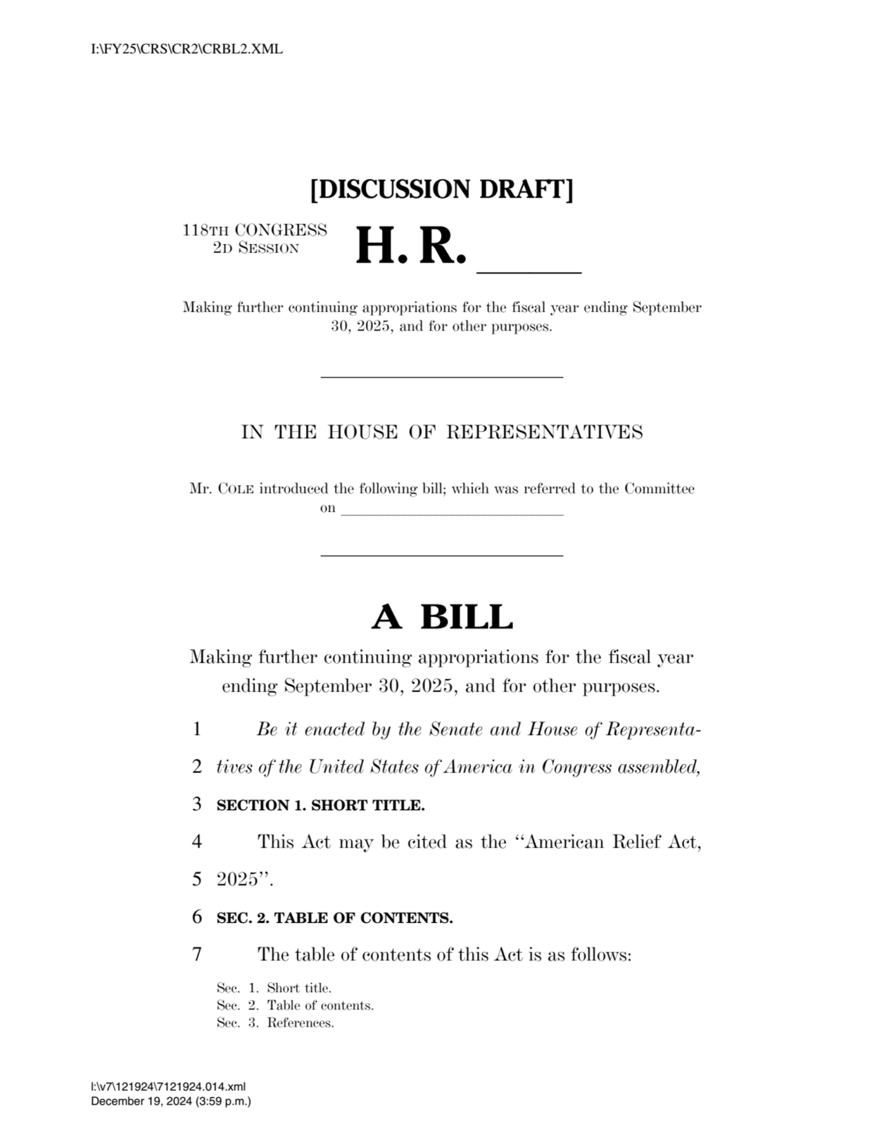 American Relief Act of 2025 - Version 2 of Spending Bill (116 Pages)