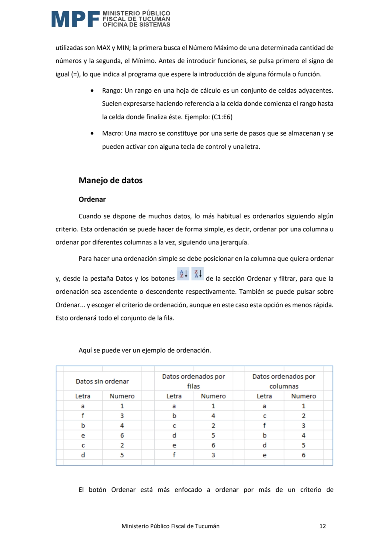  Ministerio Público Fiscal de Tucumán 12
utilizadas son MAX y MIN; la primera busca el Número Máxi…