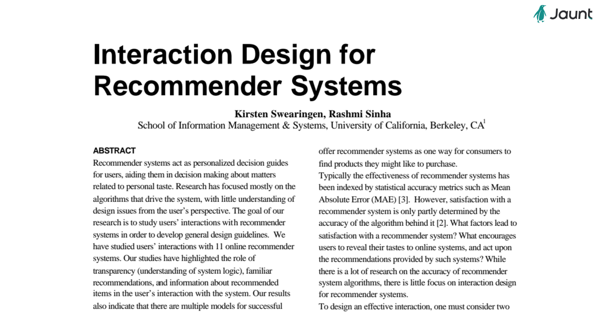 Interaction Design for Recommender Systems