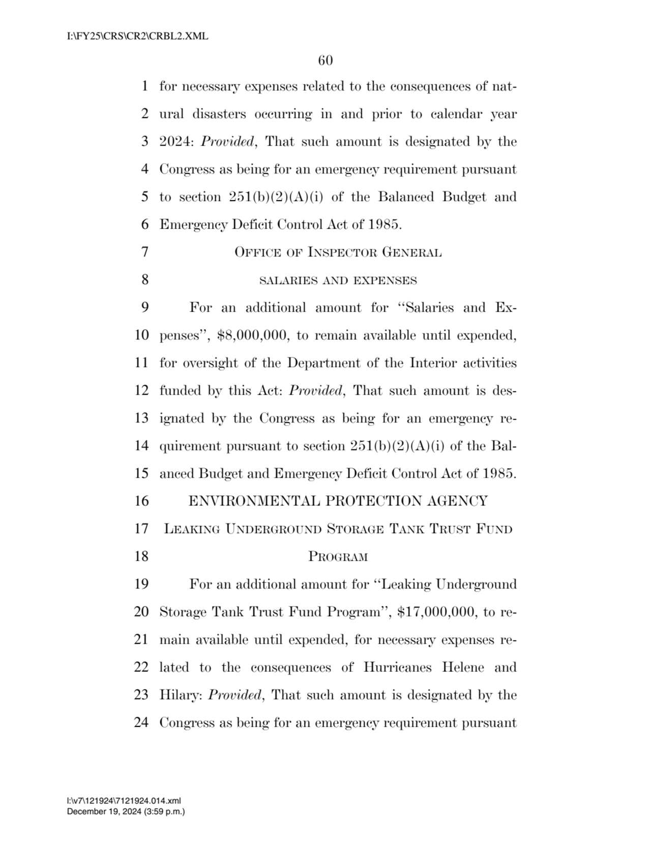 60 
1 for necessary expenses related to the consequences of nat2 ural disasters occurring in and …