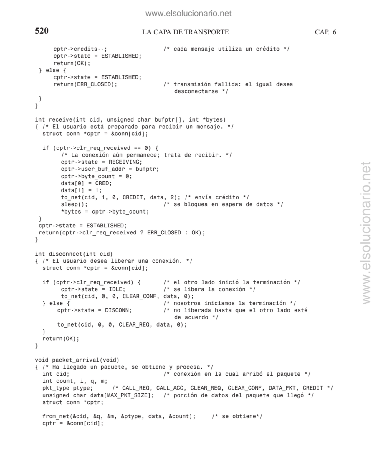 520 LA CAPA DE TRANSPORTE CAP. 6
cptr->credits--; /* cada mensaje utiliza un crédito */
cptr->sta…