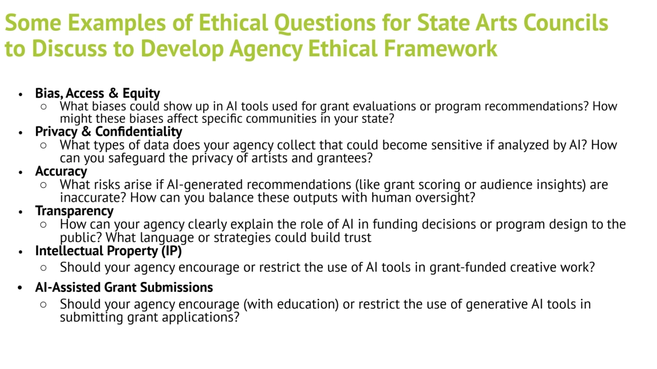 Some Examples of Ethical Questions for State Arts Councils 
to Discuss to Develop Agency Ethical F…