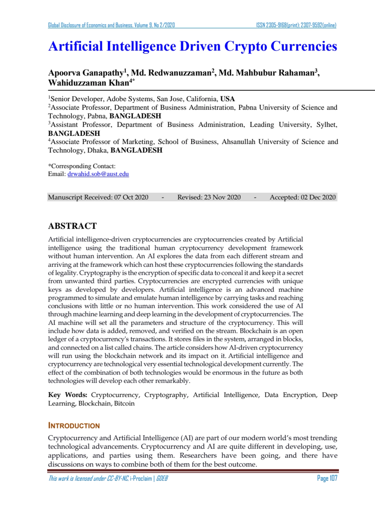 Global Disclosure of Economics and Business, Volume 9, No 2/2020 ISSN 2305-9168(print); 2307-9592(o…