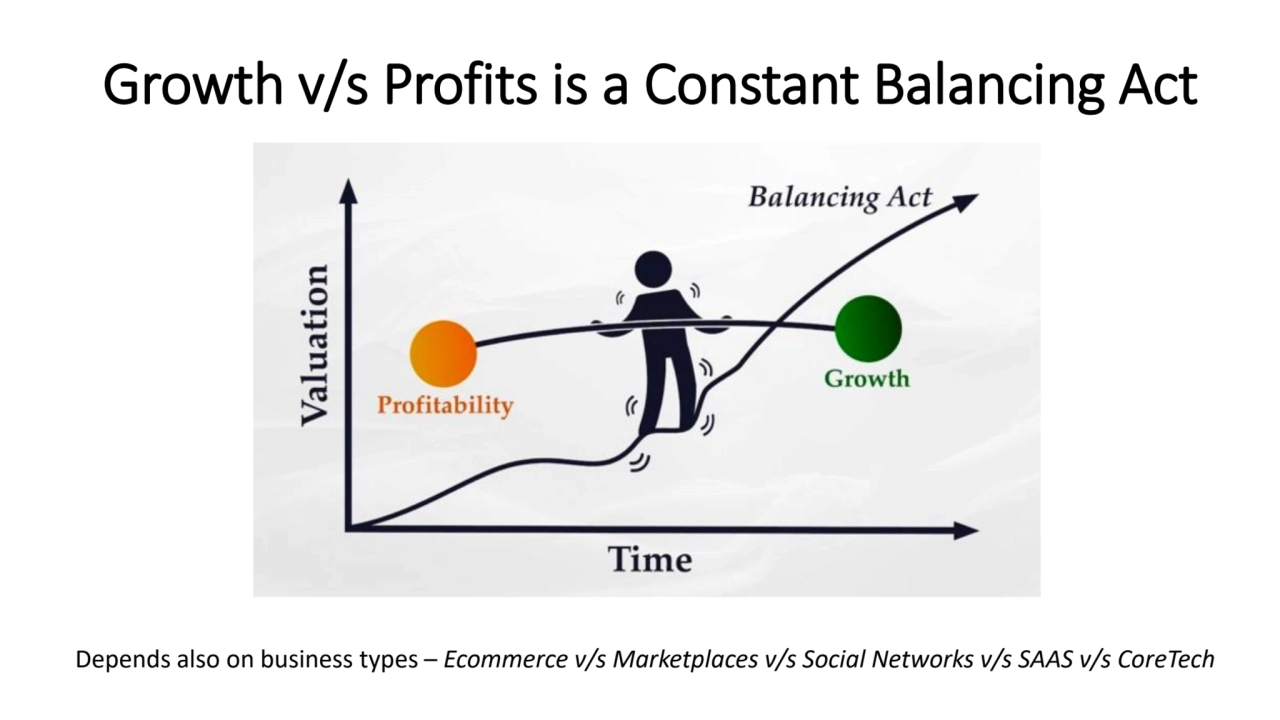 Growth v/s Profits is a Constant Balancing Act
Depends also on business types – Ecommerce v/s Mark…