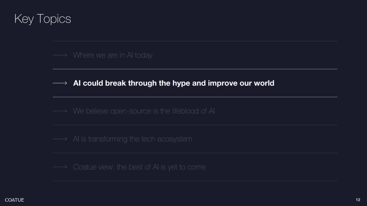 12
AI could break through the hype and improve our world
Key Topics