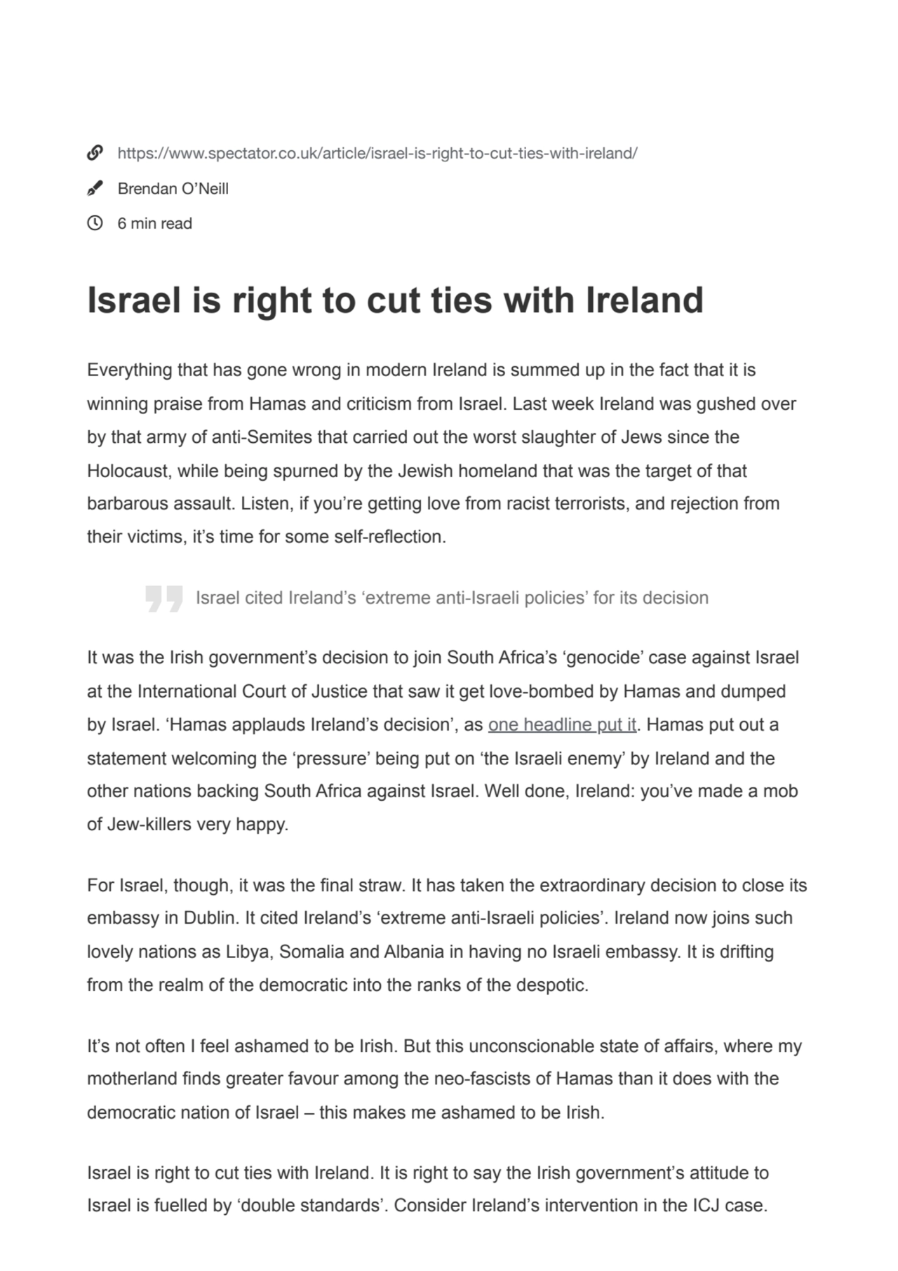 Israel is right to cut ties with Ireland | The Spectator