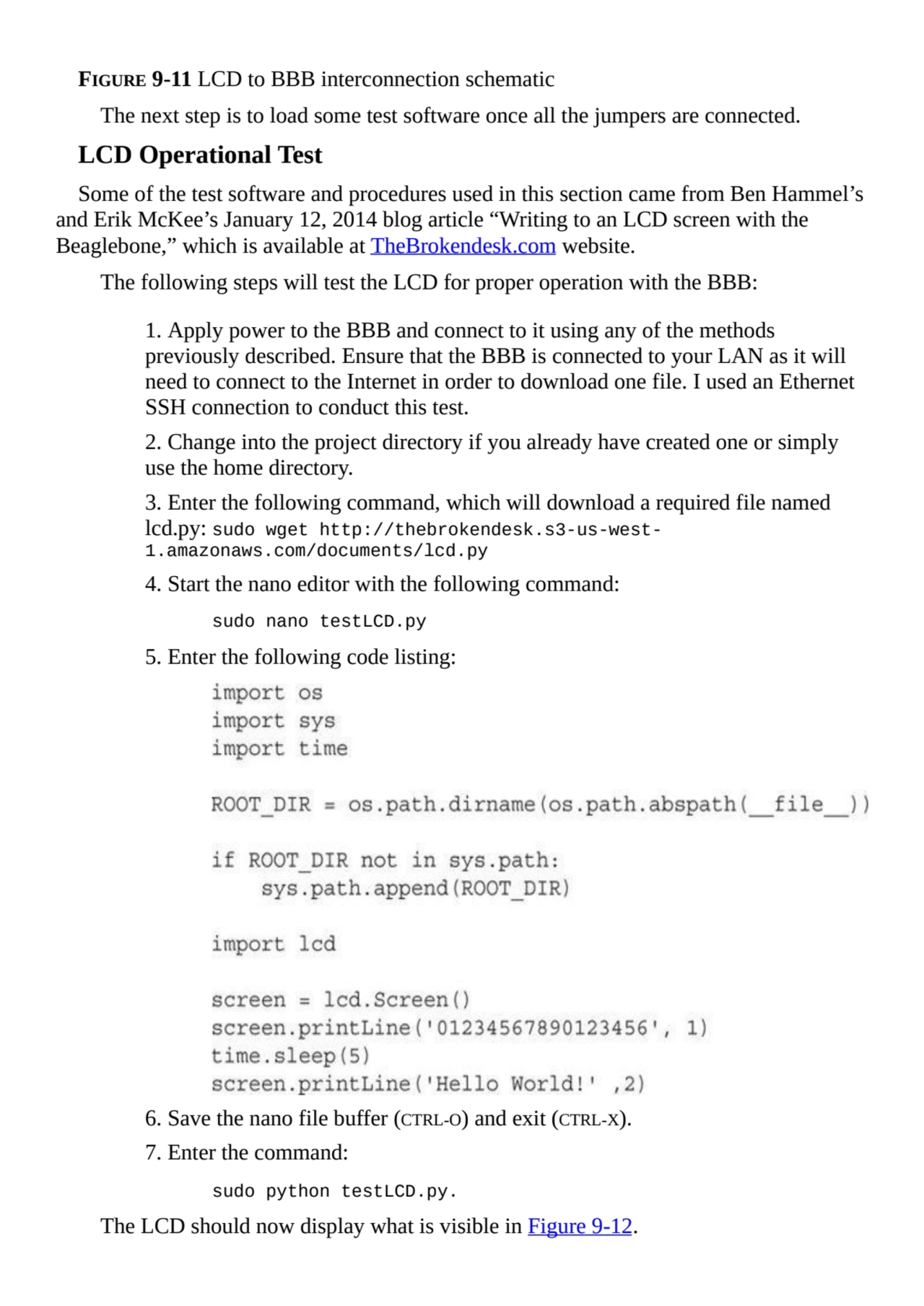 FIGURE 9-11 LCD to BBB interconnection schematic
The next step is to load some test software once …