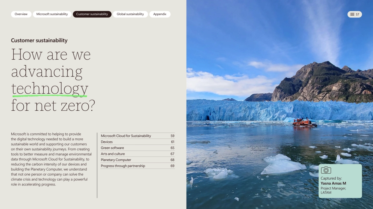Overview Microsoft sustainability Customer sustainability Global sustainability Appendix 
Customer…