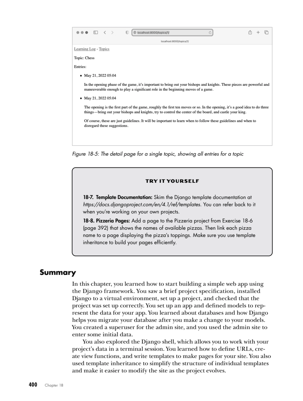 400   Chapter 18
Figure 18-5: The detail page for a single topic, showing all entries for a topic
…