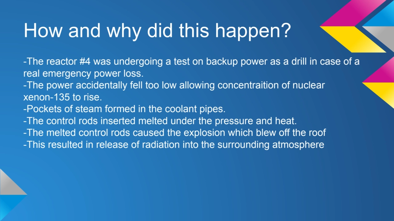 How and why did this happen?
-The reactor #4 was undergoing a test on backup power as a drill in c…