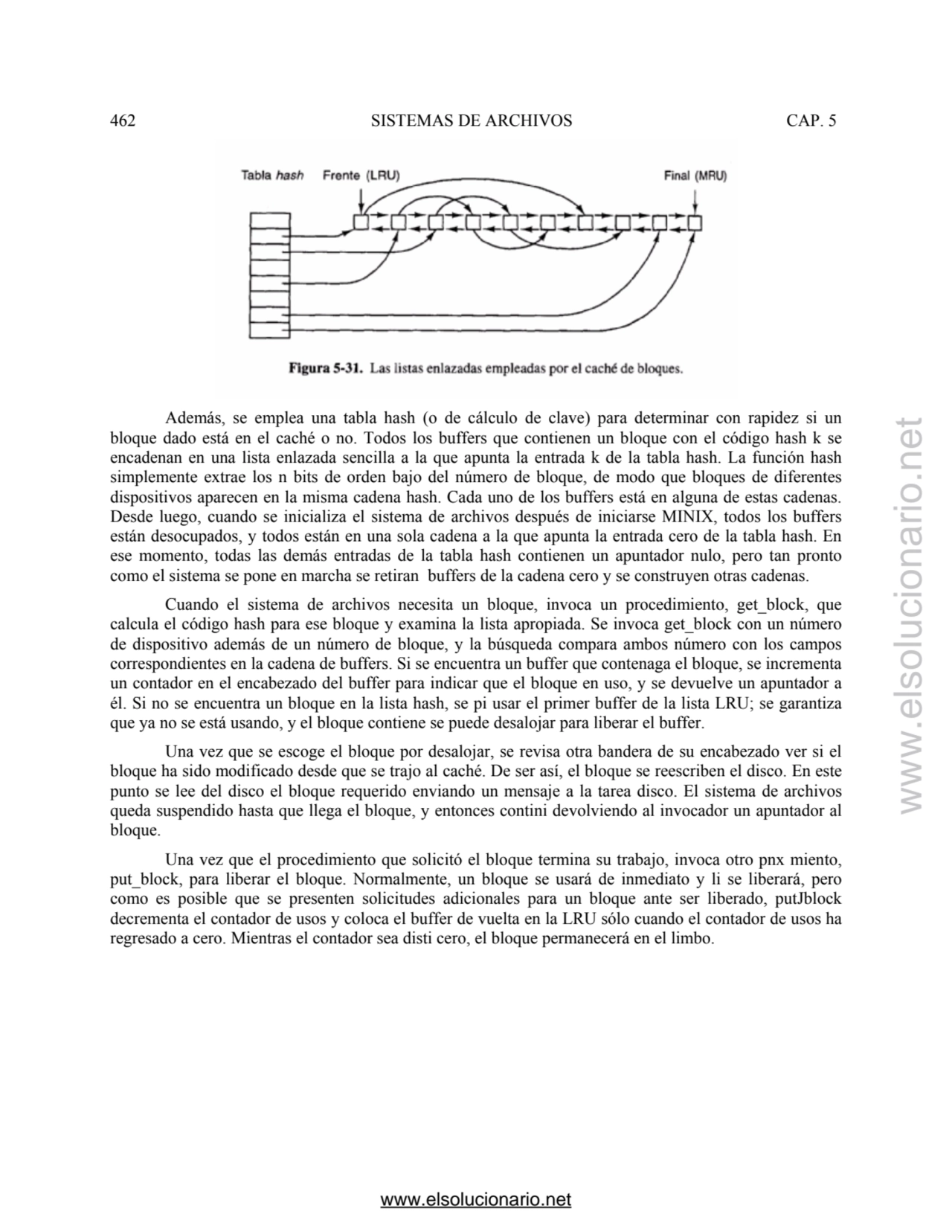 462 SISTEMAS DE ARCHIVOS CAP. 5 
Además, se emplea una tabla hash (o de cálculo de clave) para det…