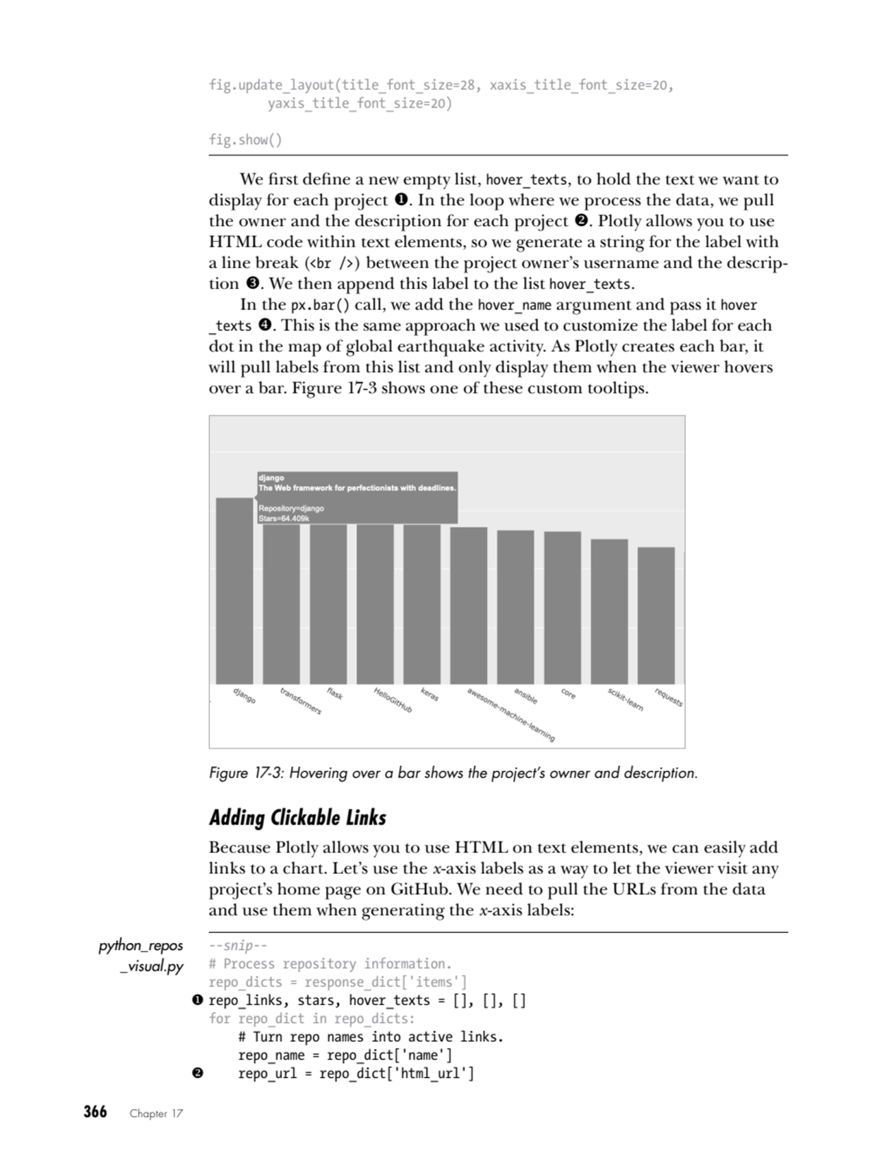 366   Chapter 17
fig.update_layout(title_font_size=28, xaxis_title_font_size=20,
 yaxis_title_fon…