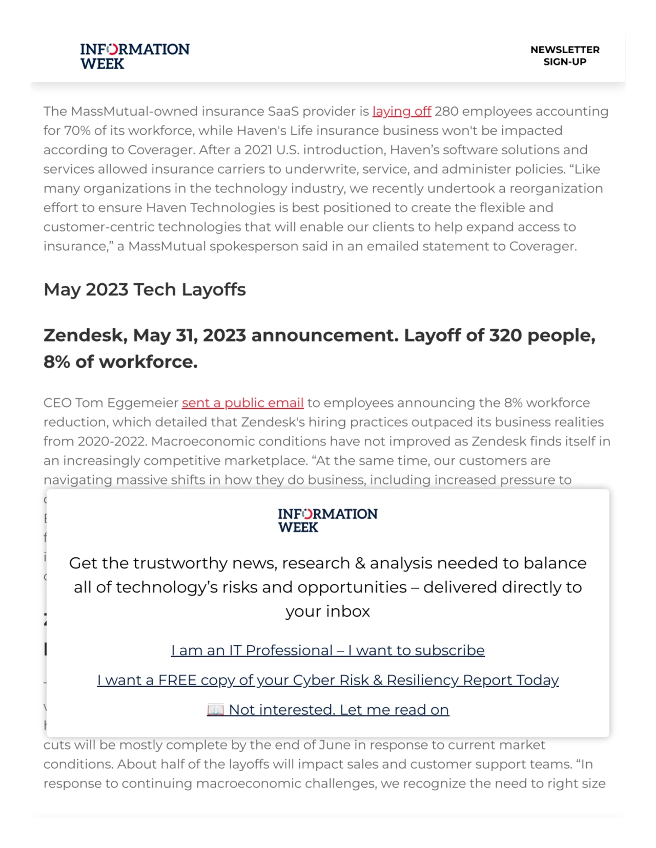 Haven Technologies, June 1, 2023 announcement. Layoff of
280 people, 70% of workforce.
The MassMu…