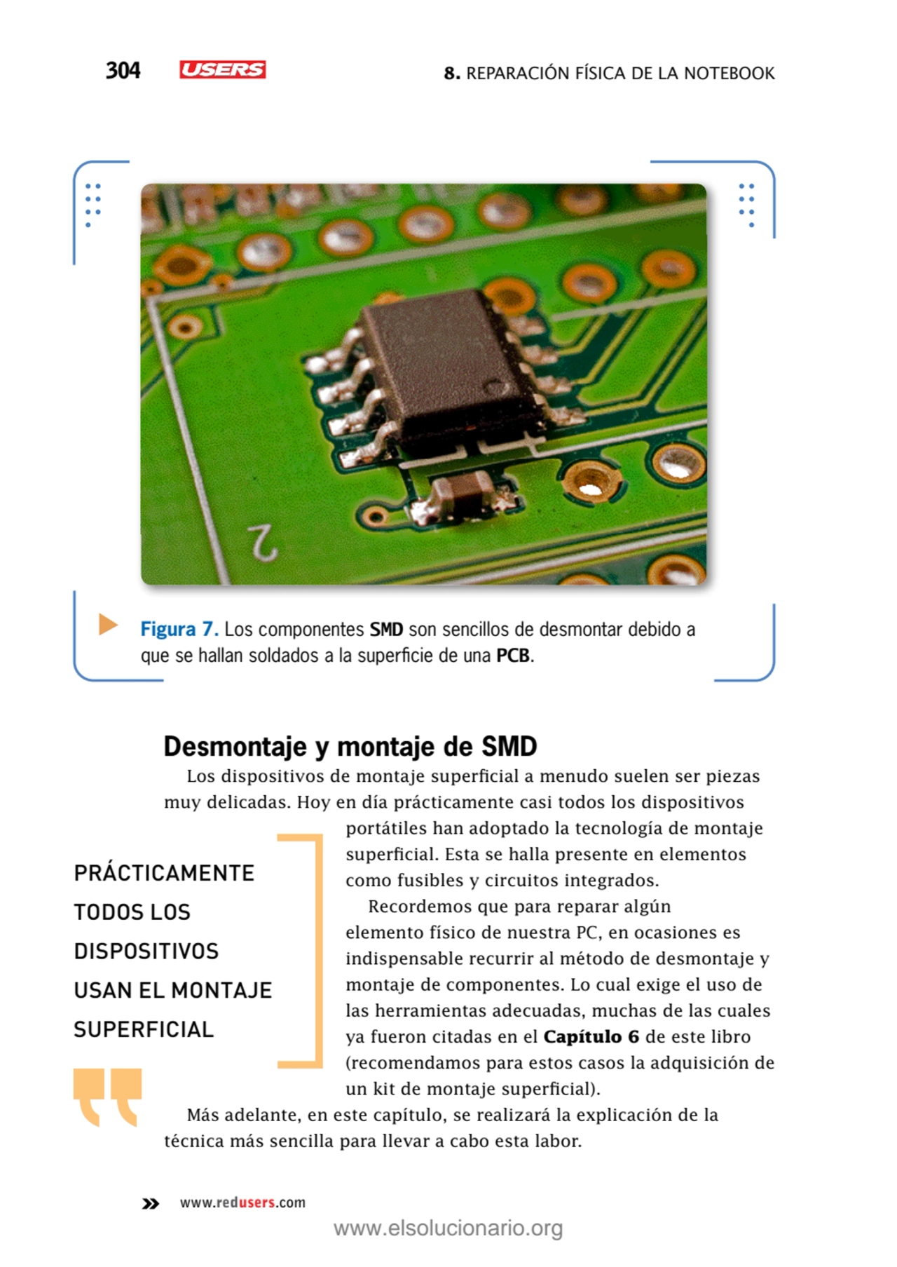 304 8. Reparación física de la notebook
www.redusers.com
Figura 7. Los componentes SMD son sencil…