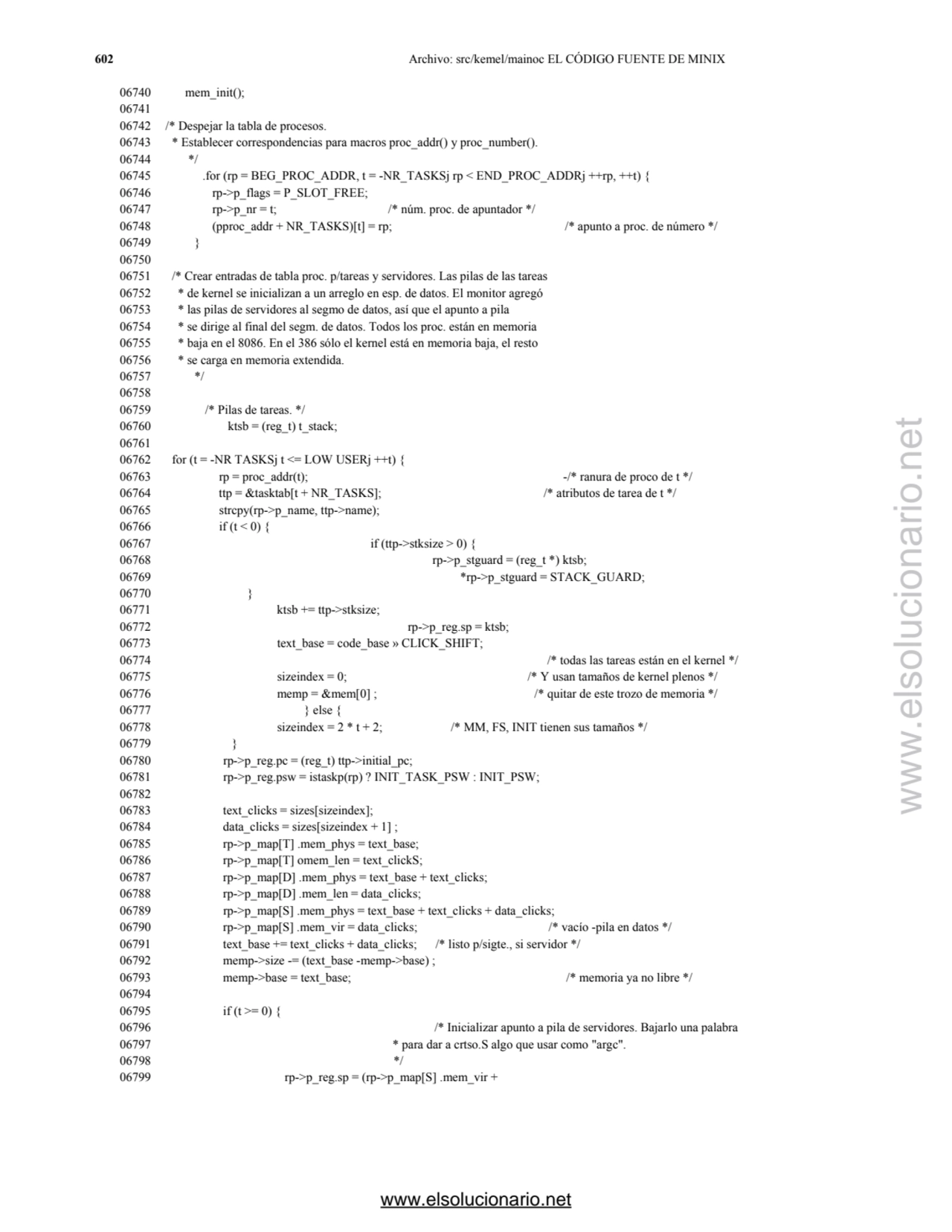 602 Archivo: src/kemel/mainoc EL CÓDIGO FUENTE DE MINIX 
06740 mem_init(); 
06741 
06742 /* Desp…