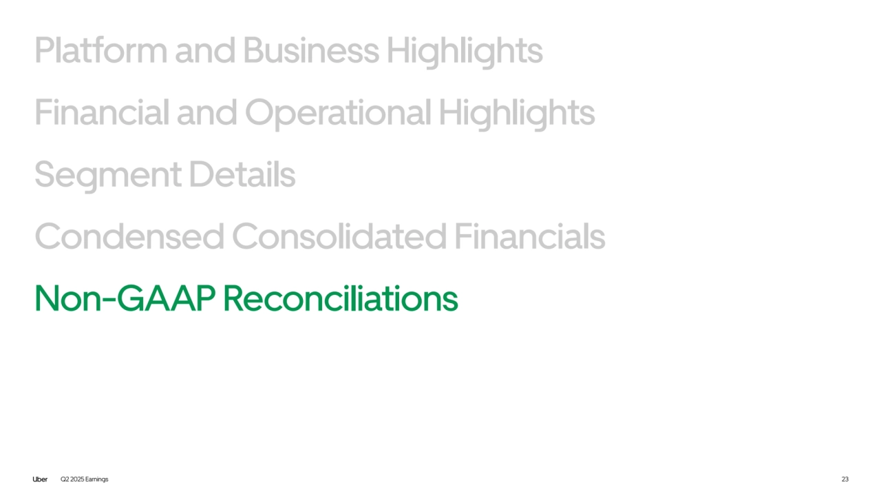 Q2 2025 Earnings 23
Segment Details
Condensed Consolidated Financials
Platform and Business Highlights
Financial and Operational Highlights
Non-GAAP Reconciliations