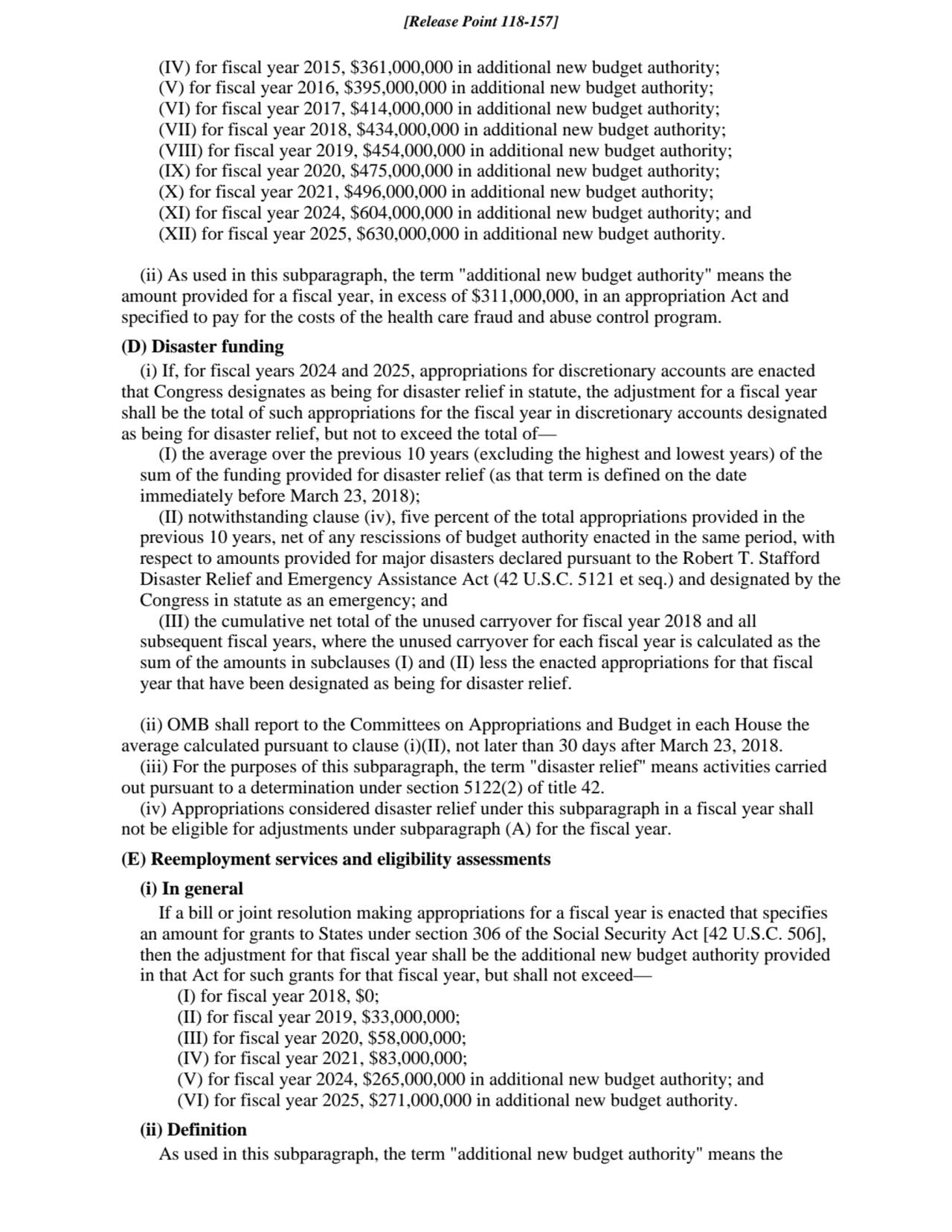 (IV) for fiscal year 2015, $361,000,000 in additional new budget authority;
(V) for fiscal year 20…