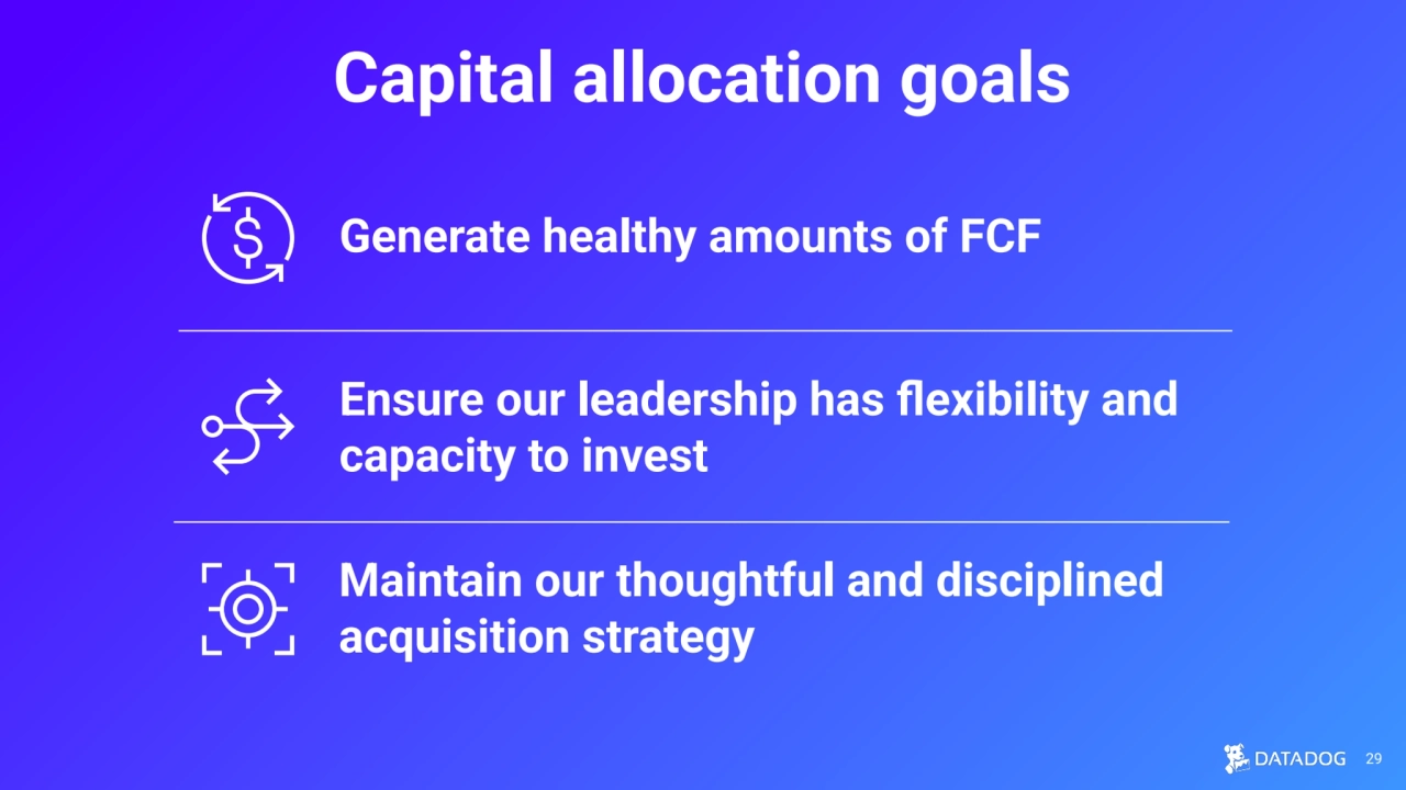 Capital allocation goals
Ensure our leadership has flexibility and 
capacity to invest
Generate healthy amounts of FCF
Maintain our thoughtful and disciplined 
acquisition strategy
29