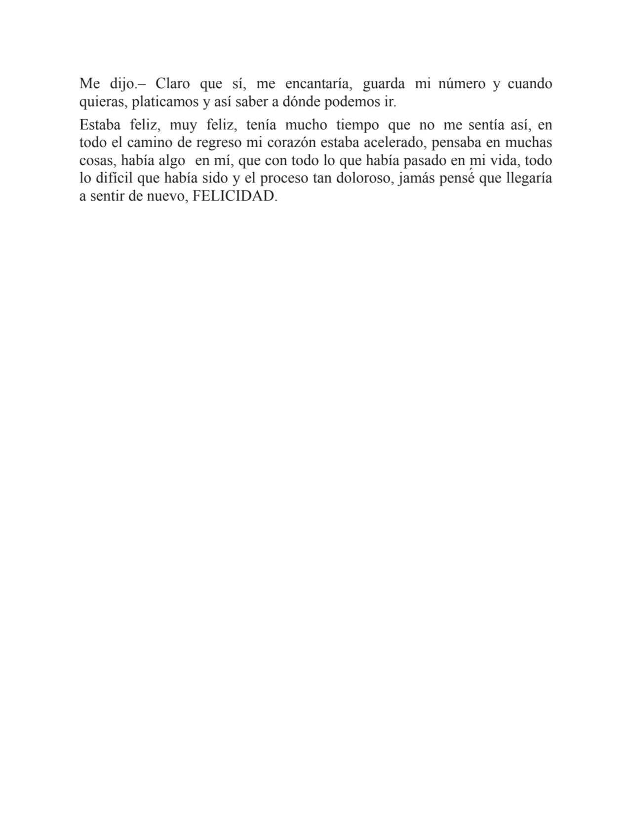 Me dijo.– Claro que sí, me encantaría, guarda mi número y cuando
quieras, platicamos y así saber a…