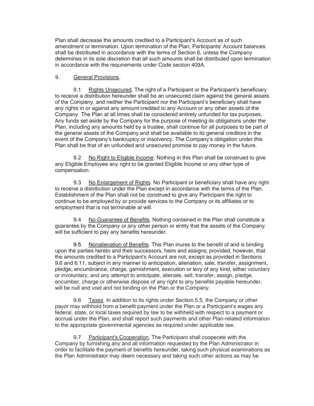 Plan shall decrease the amounts credited to a Participant's Account as of such 
amendment or termi…