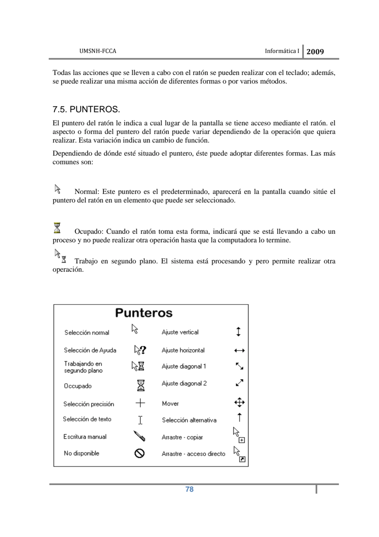 UMSNH-FCCA Informática I 2009
 78
Todas las acciones que se lleven a cabo con el ratón se pueden …