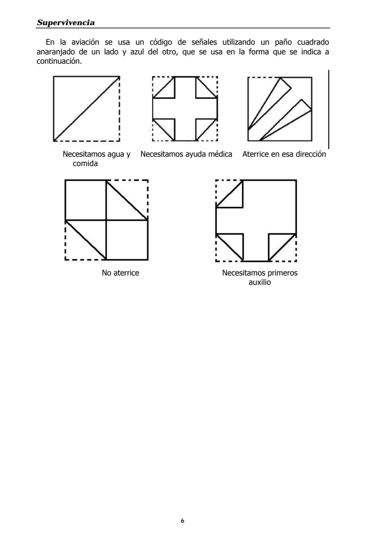 Supervivencia
6
En la aviación se usa un código de señales utilizando un paño cuadrado
anaranjad…