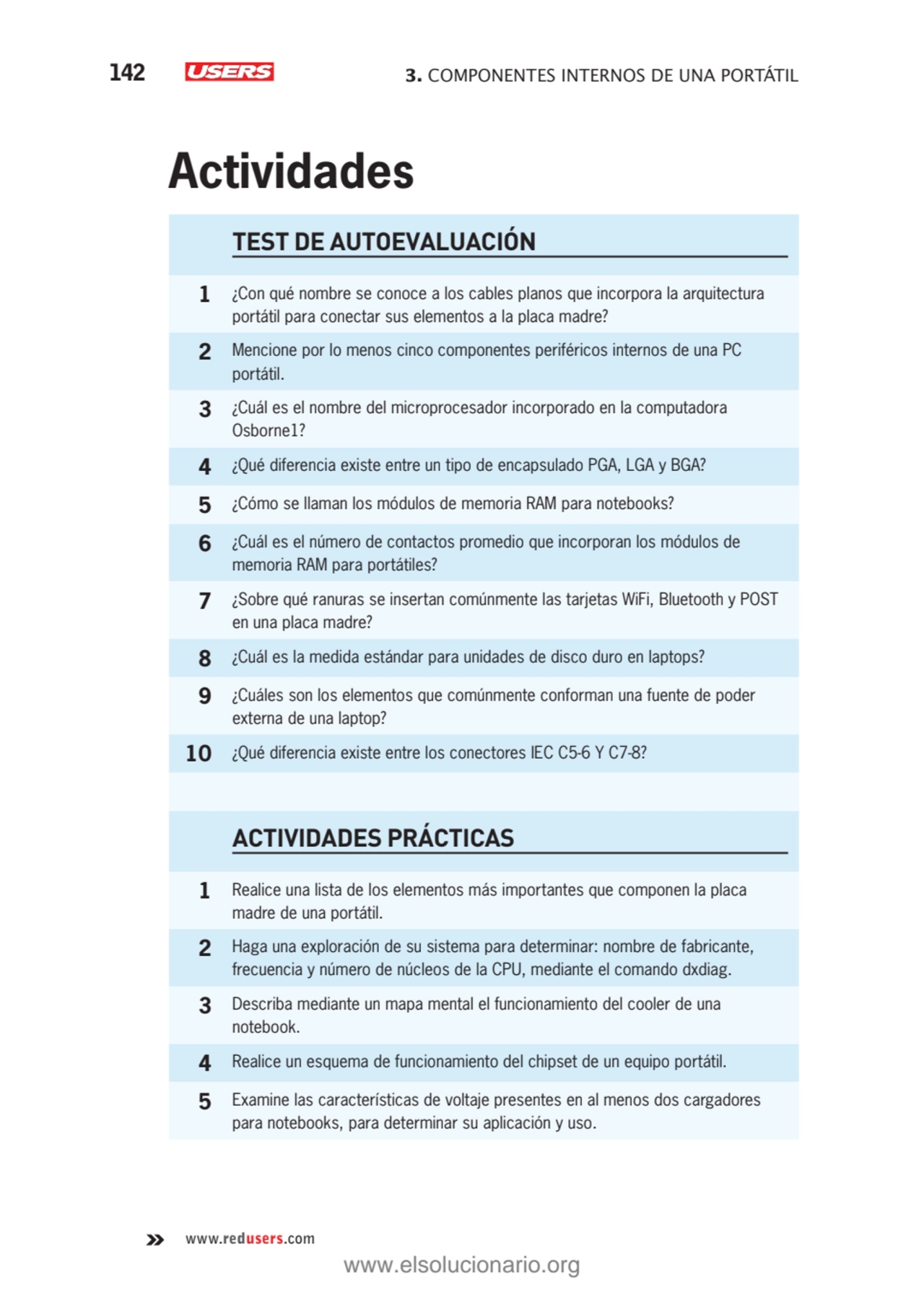 142 3. COMPONENTES INTERNOS DE UNA PORTÁTIL 
www.redusers.com
Actividades
TEST DE AUTOEVALUACIÓN…