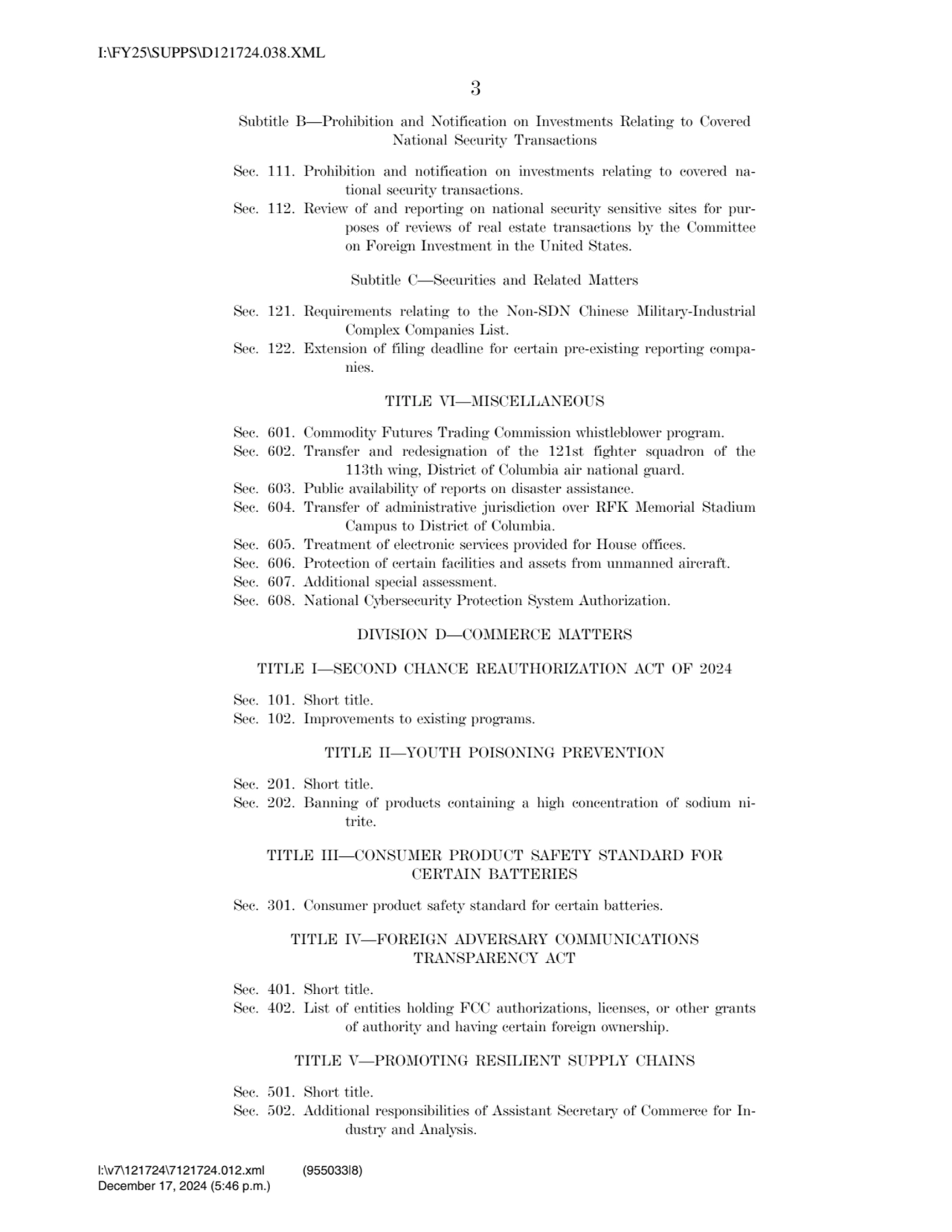 3 
Subtitle B—Prohibition and Notification on Investments Relating to Covered 
National Security …