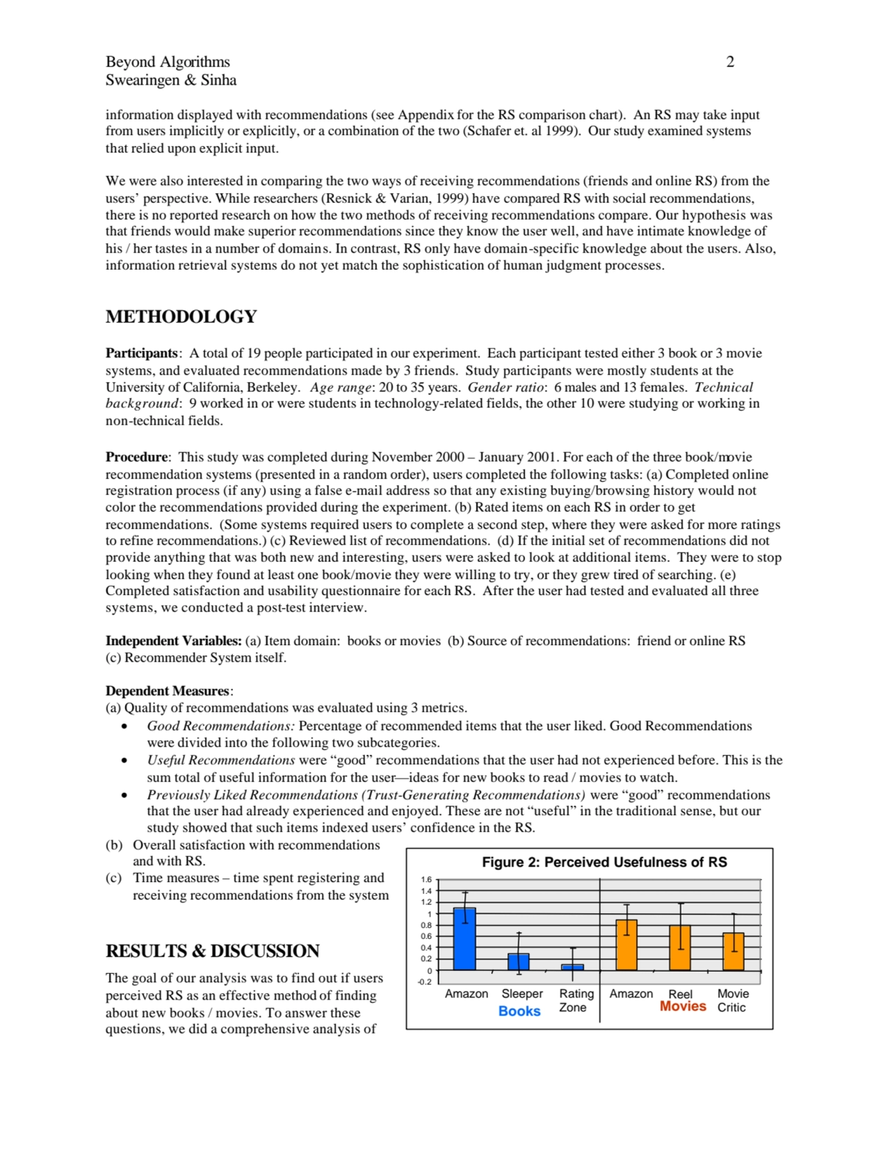 Beyond Algorithms 2
Swearingen & Sinha
information displayed with recommendations (see Appendix f…