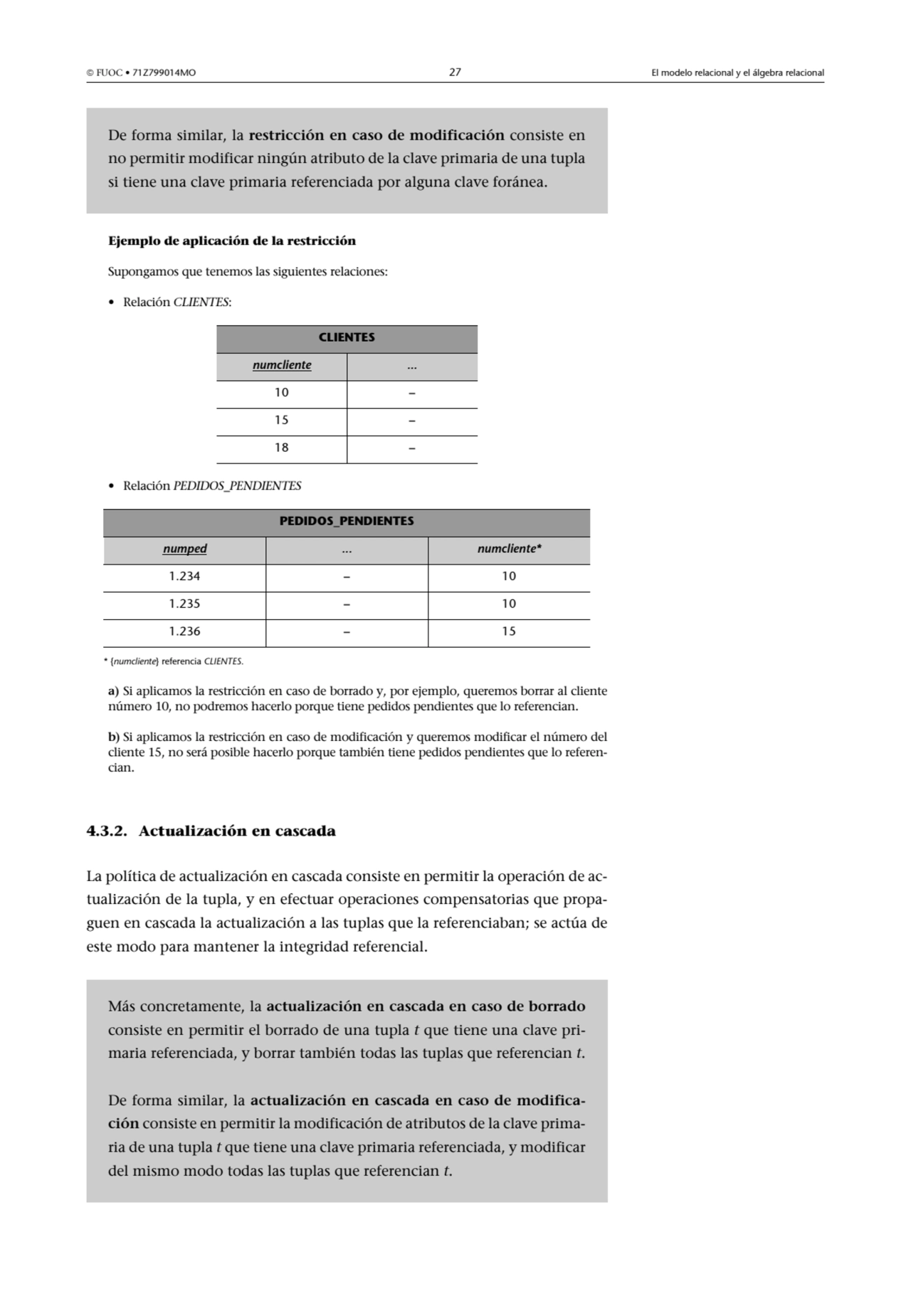  FUOC • 71Z799014MO 27 El modelo relacional y el álgebra relacional
Ejemplo de aplicación de la r…