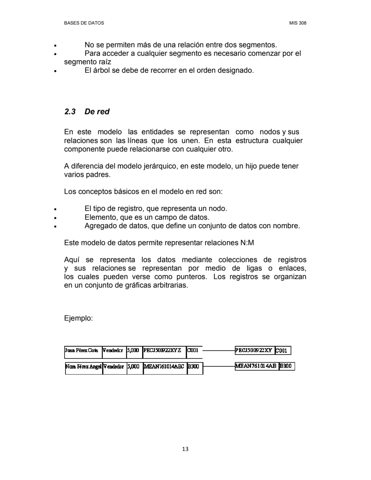 BASES DE DATOS MIS 308 
13
• No se permiten más de una relación entre dos segmentos. 
• Para acc…