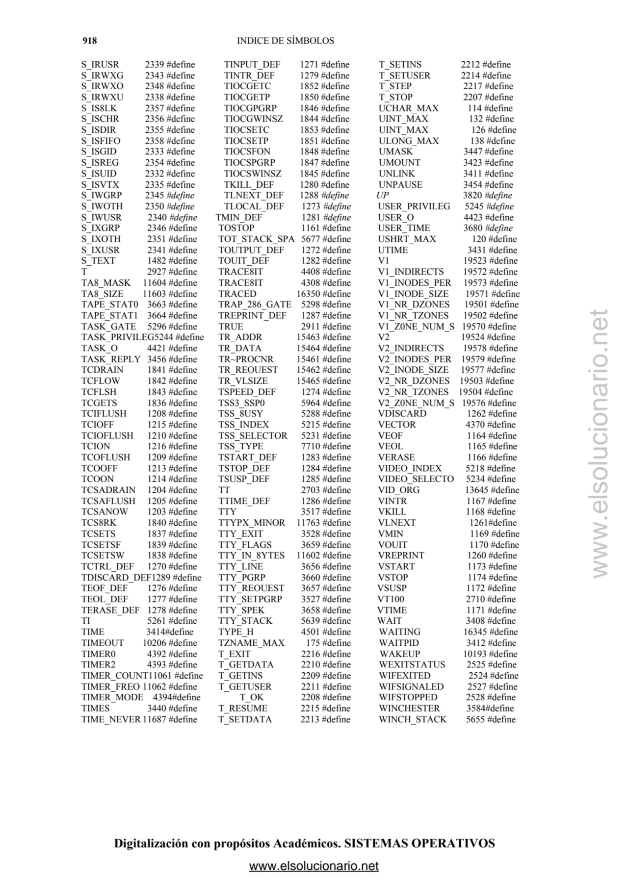 Digitalización con propósitos Académicos. SISTEMAS OPERATIVOS 
918 INDICE DE SÍMBOLOS 
S_IRUSR 23…