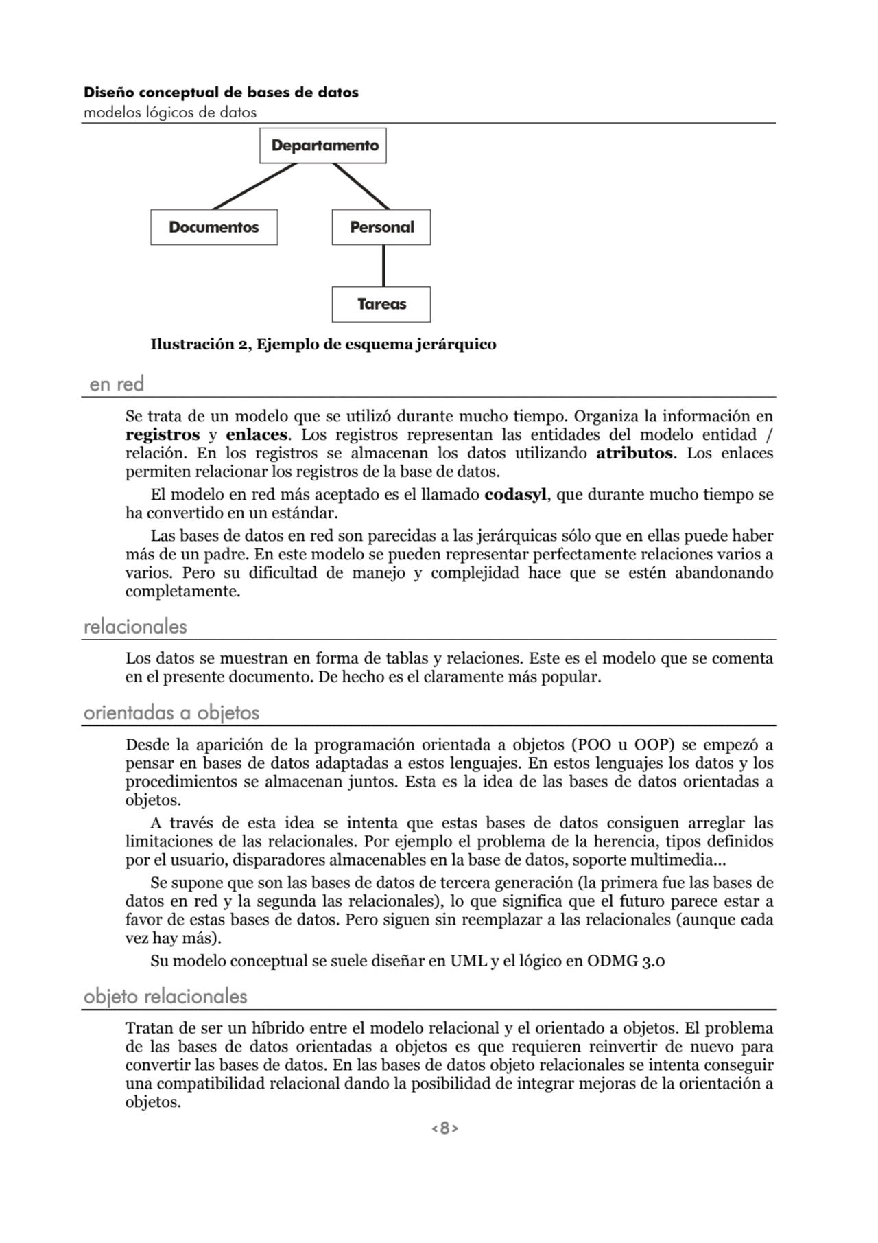 Diseño conceptual de bases de datos
modelos lógicos de datos 
<8>
Departamento
Documentos Perso…