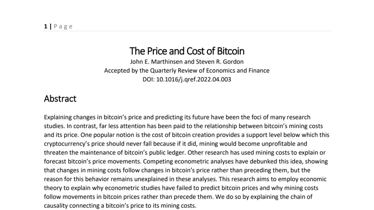 The Price and Cost of Bitcoin