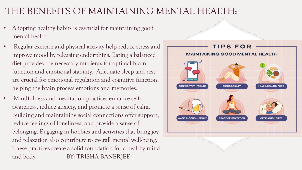 THE BENEFITS OF MAINTAINING MENTAL HEALTH:
• Adopting healthy habits is essential for maintaining …