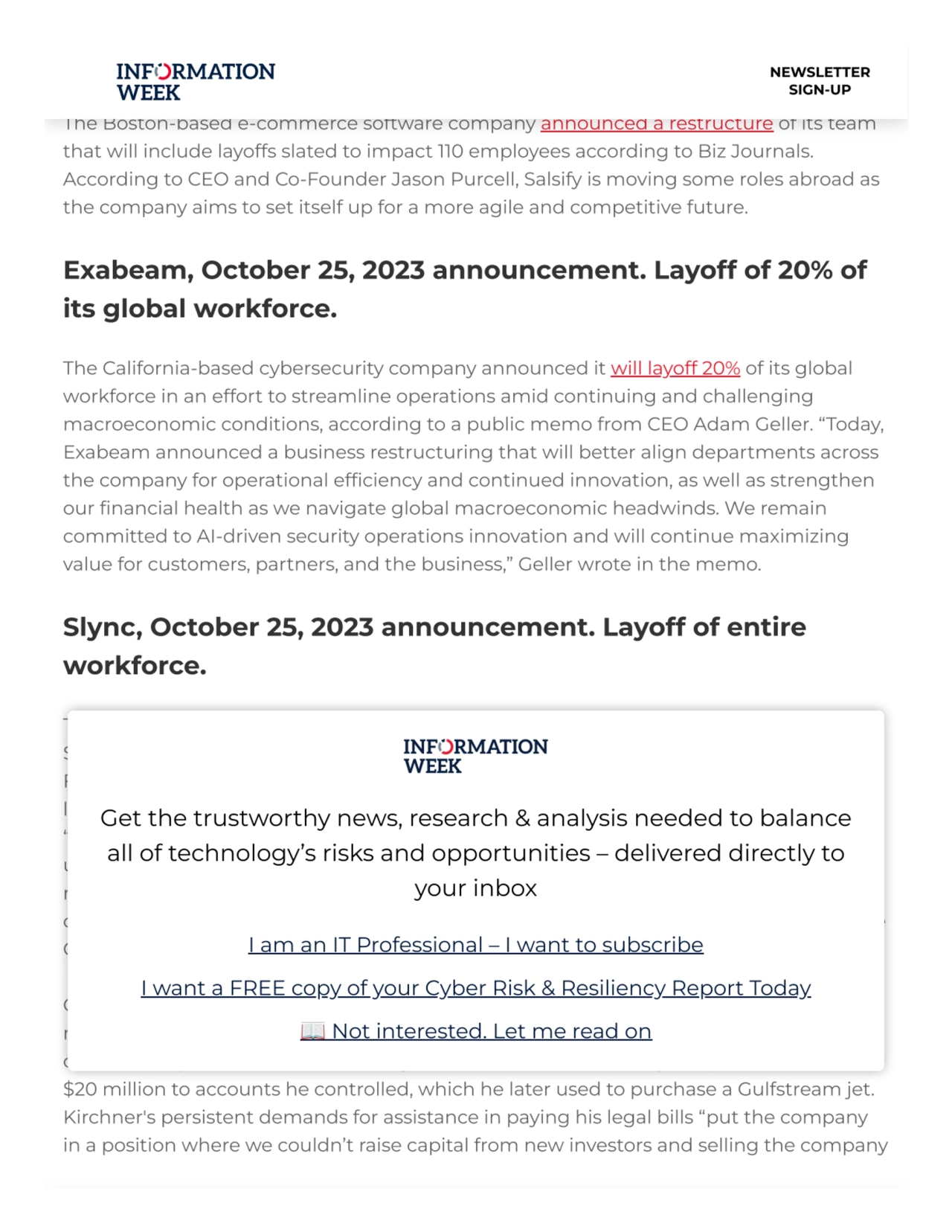 Salsify, October 25, 2023 announcement. Layoff of 110 people.
The Boston-based e-commerce software…