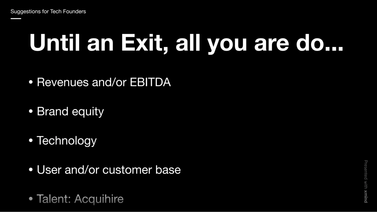 Until an Exit, all you are do...
Revenues and/or EBITDA
Brand equity
Technology
User and/or cus…