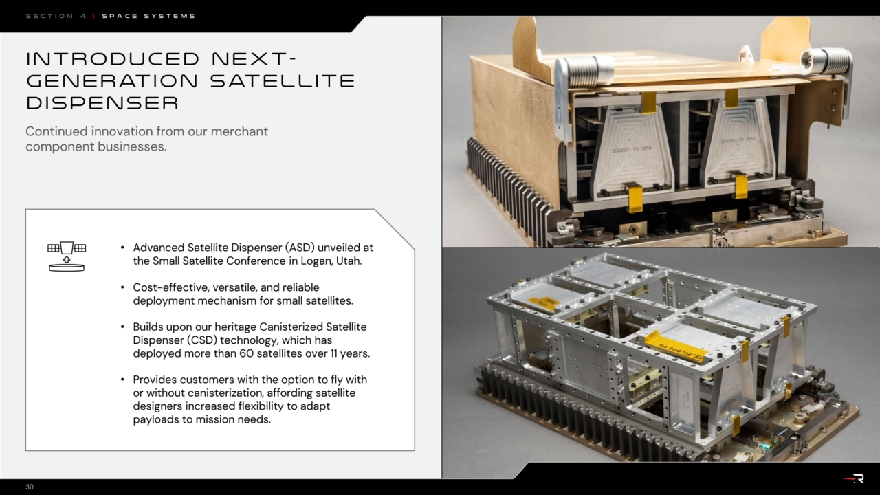 Introduced Next -
G en e rat ion Sat e l l i t e 
Dispenser 
30
• Advanced Satellite Dispenser …