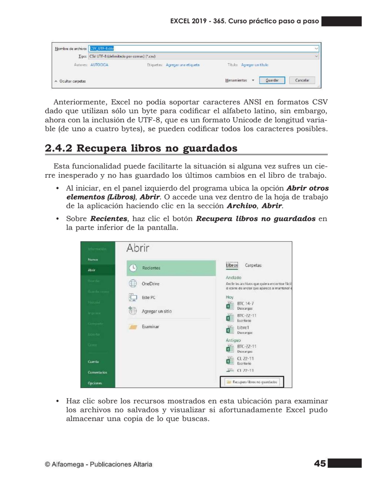 45
Anteriormente, Excel no podía soportar caracteres ANSI en formatos CSV
dado que utilizan sólo …