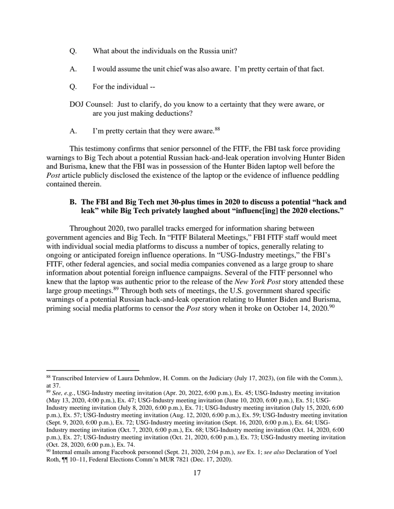 17
Q. What about the individuals on the Russia unit? 
A. I would assume the unit chief was also a…