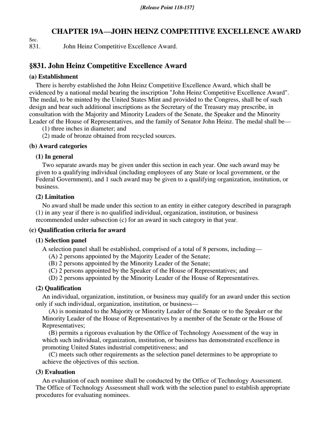 831. John Heinz Competitive Excellence Award.
Sec.
CHAPTER 19A—JOHN HEINZ COMPETITIVE EXCELLENCE …