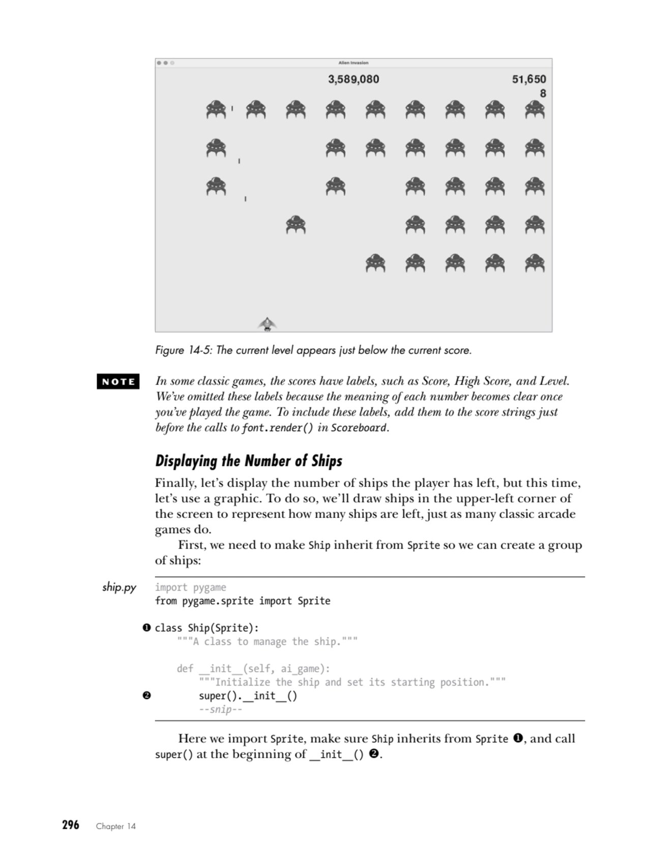 296   Chapter 14
Figure 14-5: The current level appears just below the current score.
NOTE In som…