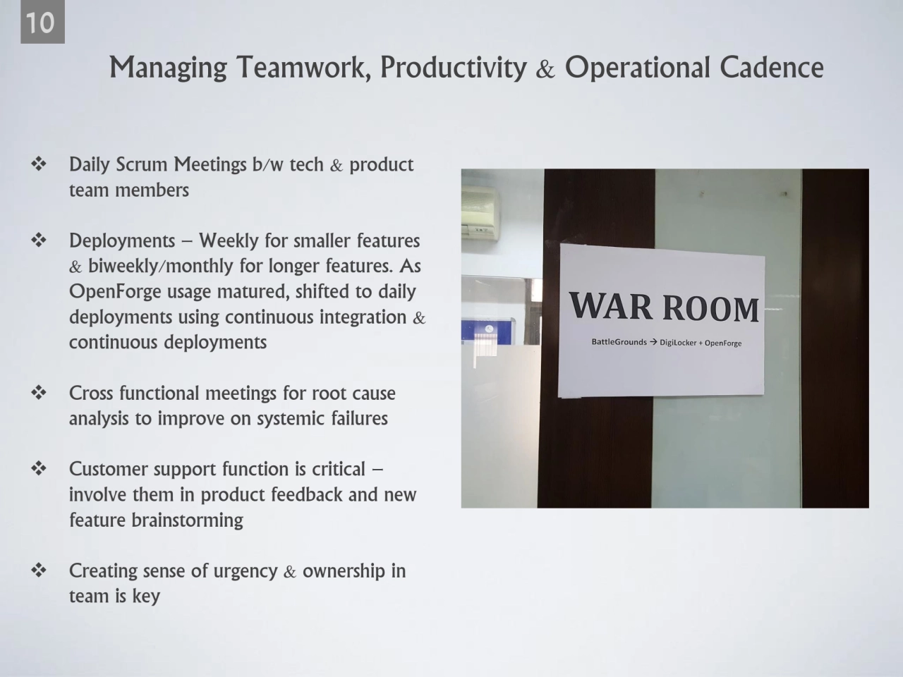 1076
Managing Teamwork, Productivity & Operational Cadence
❖ Daily Scrum Meetings b/w tech & prod…