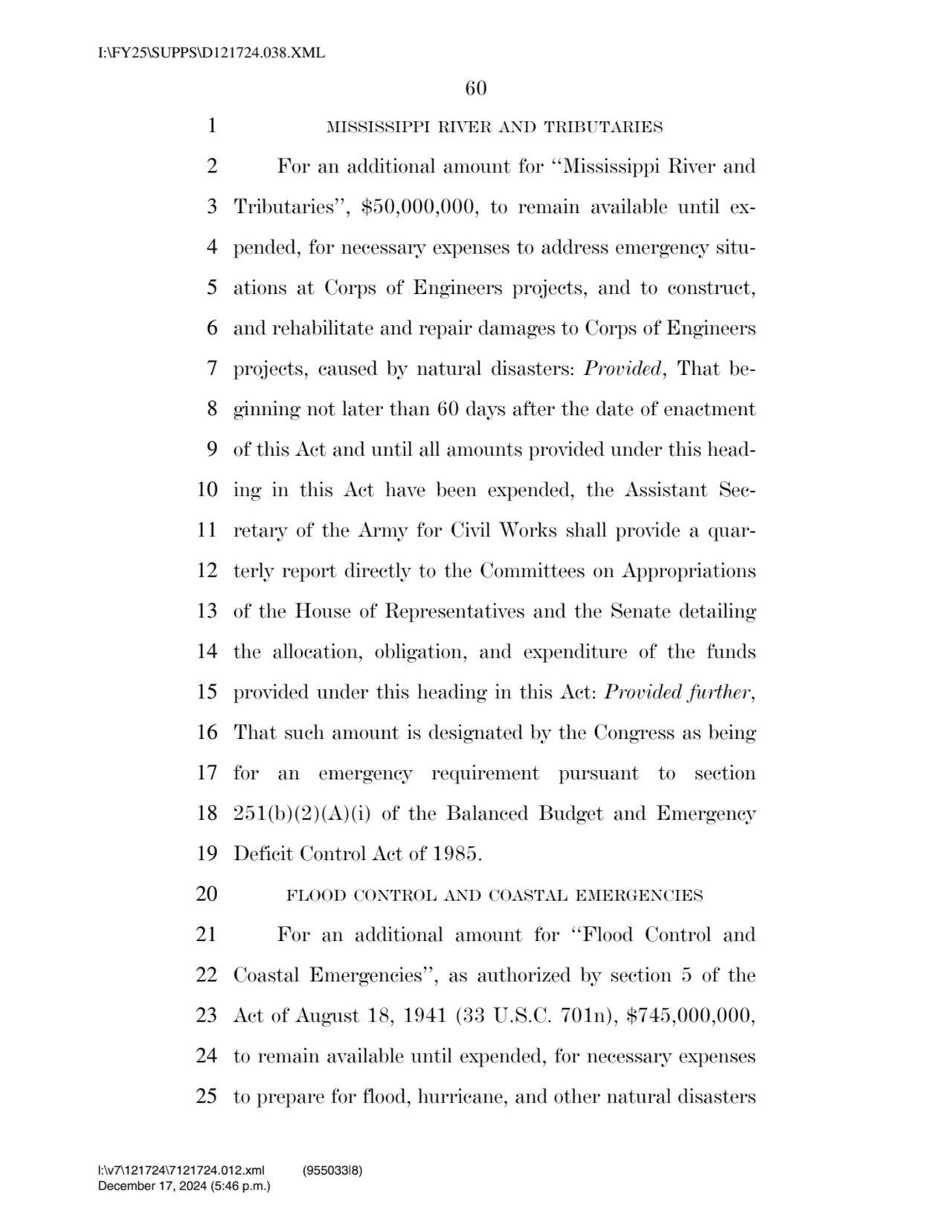 60 
1 MISSISSIPPI RIVER AND TRIBUTARIES
2 For an additional amount for ‘‘Mississippi River and 
…