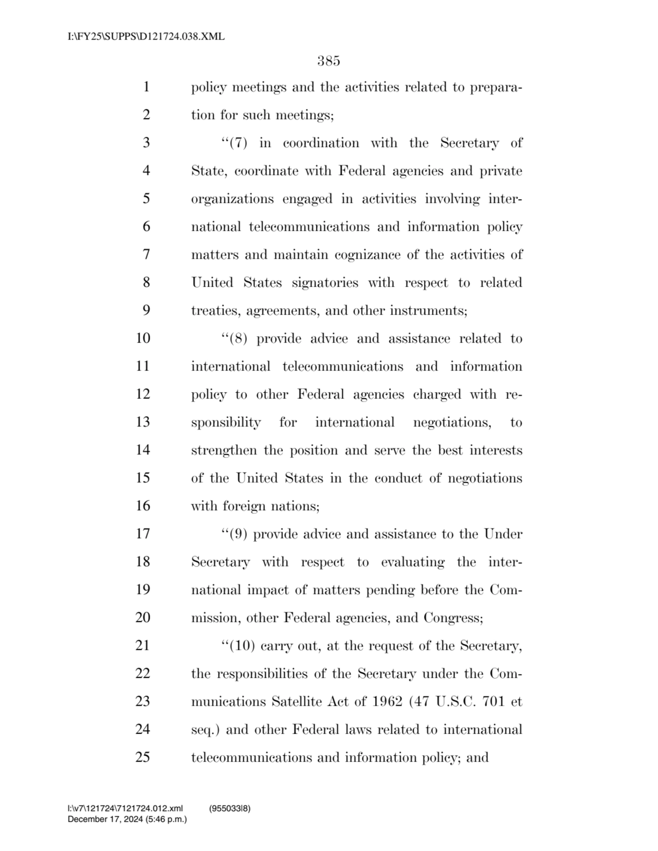 385 
1 policy meetings and the activities related to prepara2 tion for such meetings; 
3 ‘‘(7) i…