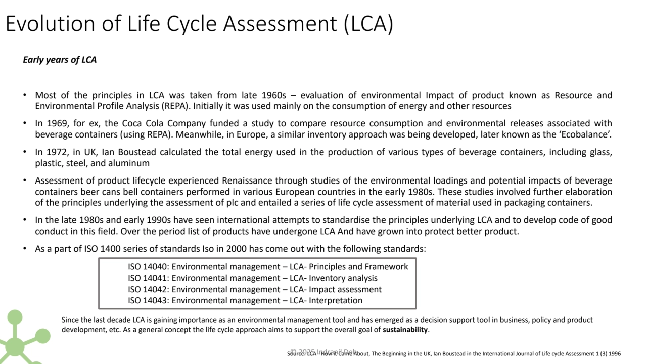 Evolution of Life Cycle Assessment (LCA)
Early years of LCA
• Most of the principles in LCA was t…