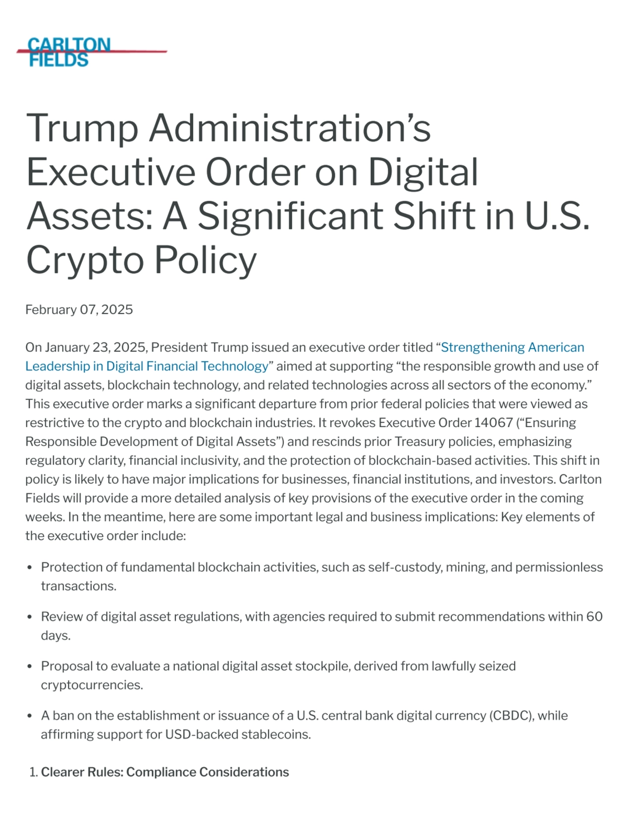 Trump Administration’s
Executive Order on Digital
Assets: A Significant Shift in U.S.
Crypto Pol…