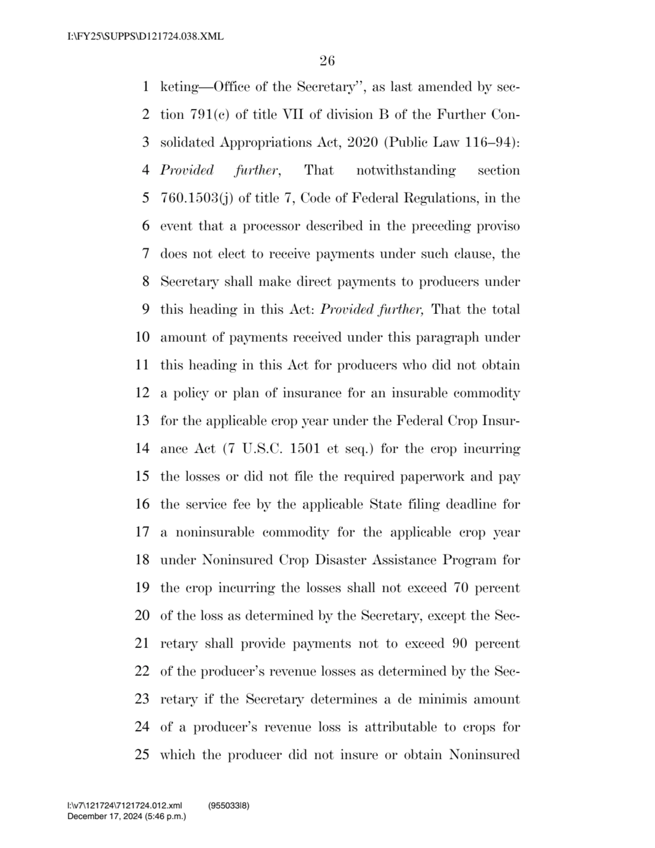 26 
1 keting—Office of the Secretary’’, as last amended by sec2 tion 791(c) of title VII of divis…