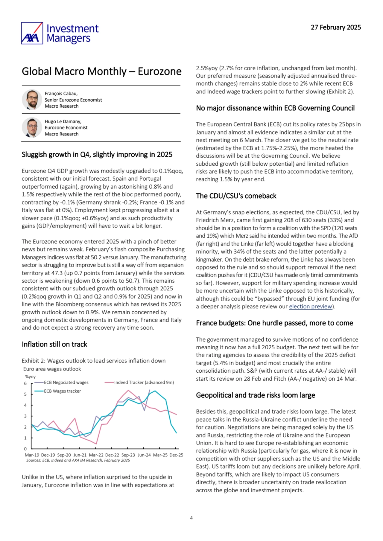 27 February 2025
4
Global Macro Monthly – Eurozone 
François Cabau,
Senior Eurozone Economist
…